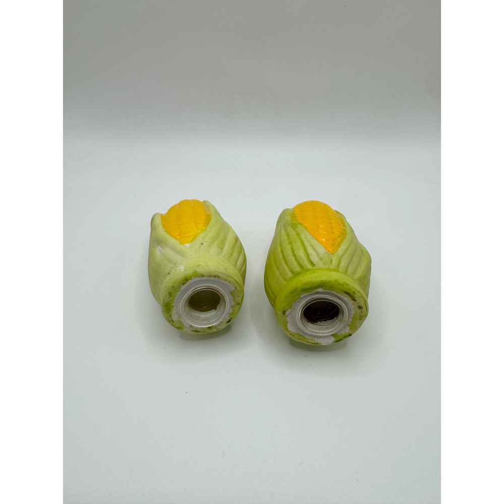 Vintage Corn on the Cob Ceramic Salt Pepper Shakers Wicker Basket Gingham - Picture 5 of 6